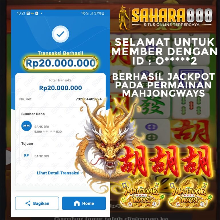 Bukti JP Slot Mahjong Ways SAHARA888 6 September 2024 Rp. 20.000.000,- LUNAS